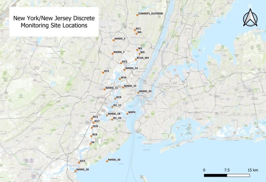 New York New Jersey Discrete Monitoring Site Locations Map